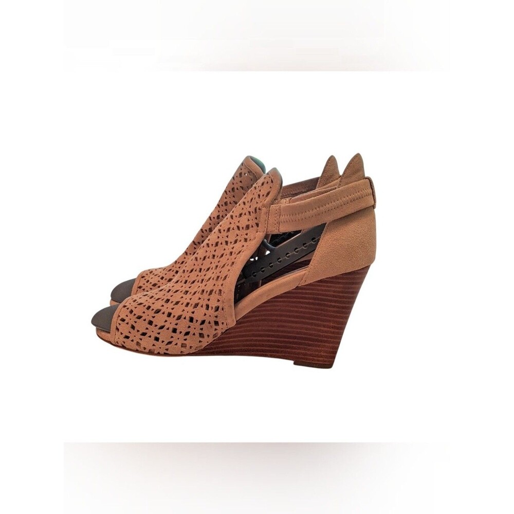 Cole Haan Women's Tan Laser-Cut Peep-Toe Slingback Platform Shoes Heels 8.5B